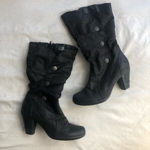 Button Black Women's Heeled Boots
